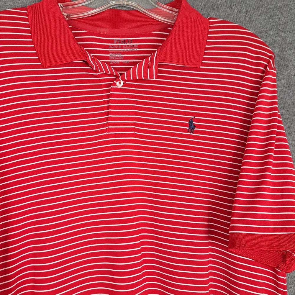 Polo Ralph Lauren Polo Shirt Mens XL Red White Striped Performance Stretch